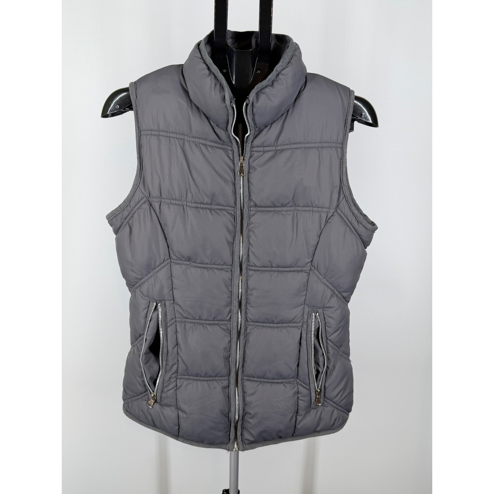 YMI Womens Gray Quilted Puffer Vest Fleece Lined Full Zip Pockets Size Large